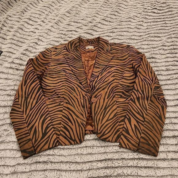 Brown suede IL Gilet zebra print jacket size S. - Picture 6 of 9